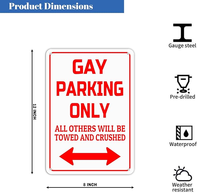 HBXNZ Gay Parking Only Sign Funny Gay Plaque Garage Bar Wall Decor Home Decor Art Tin Sign Indoor & Outdoor Use 8X12 Inches