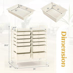 Happygrill 12-Drawer Rolling Storage Cart, Multipurpose Storage Cart W/Lockable Wheels, 2 Sizes Plastic Drawers & Metal Shelf, Mobile Utility Cart for Home Office School (Ivory)