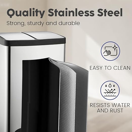 JM ·YIPENG Kitchen Trash Can, 2 x 8 Gallon (2 x 30 L) Recycling Bin with Lid, Double Trash Can, Soft-Close Foot Pedal, 2 Compartments Garbage Cans for Kitchen, Dual Trash Cans, Silver
