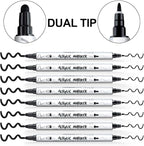 TRANSON 8 Pack Black Bold and Fine Dual-tip Acrylic Paint Marker for DIY Glass Canvas Wood Leather Ceramic Rock Painting