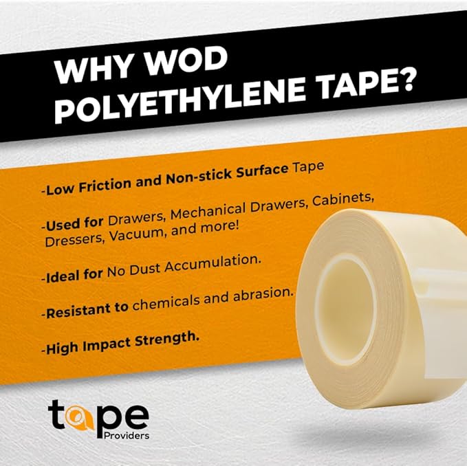 WOD SPT7A UHMW Polyethylene Transparent Film Slick Tape, 1.5 inch x 36 yd. Aggressive Adhesive - Ideal For Squeak Reduction, Drawers, and Bearings