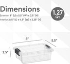Superio Clear Storage Boxes with Lids, 1.27 Quart Plastic Container Bins for Organizing, Stackable Crates, BPA Free, Non Toxic, Odor Free, Organizers for Home, Office and Dorm, 4 Pack