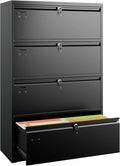 SUXXAN 4 Drawer File Cabinet, Lateral Filing Cabinet with 4 Locks for Home Office, Black File Cabinets with Business Card Holder for Letter/Legal/F4/A4 Hanging Files