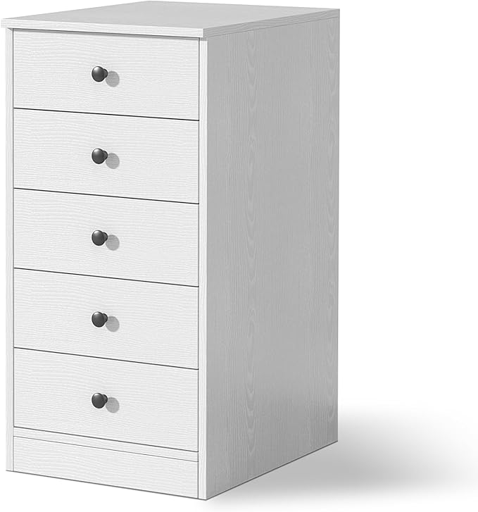 TUSY 5 Drawer File Cabinet - 31.5" H Wood Vertical Filings Chest Under Desk, Classic File Storage Cabinet for Home Office, Small Printer Stand with Drawers, 15.75" W x 19.69" D x 31.5" H, White
