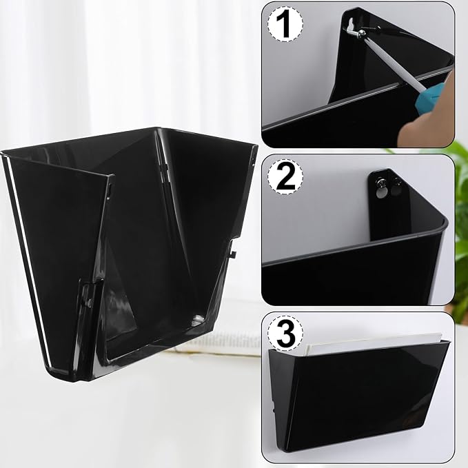 Tenceur 10 Pcs Single Pocket Wall Mount File Holder Black Plastic Wall Pocket with Screws and Tape Hanging File Organizer Letter Holder for Home Letters Mail Magazine Office