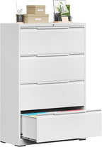 Bestoo 4-Drawer Lateral File Cabinet with Lock, Filing Cabinet for Home Office, Metal File Storage Cabinets, Fits File Folders, Letter/Legal/F4/A4 Sizes, Assembly Required (White)
