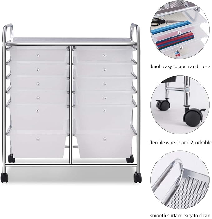 Giantex 12 Drawer Rolling Storage Cart Tools Scrapbook Paper Office School Organizer (White)