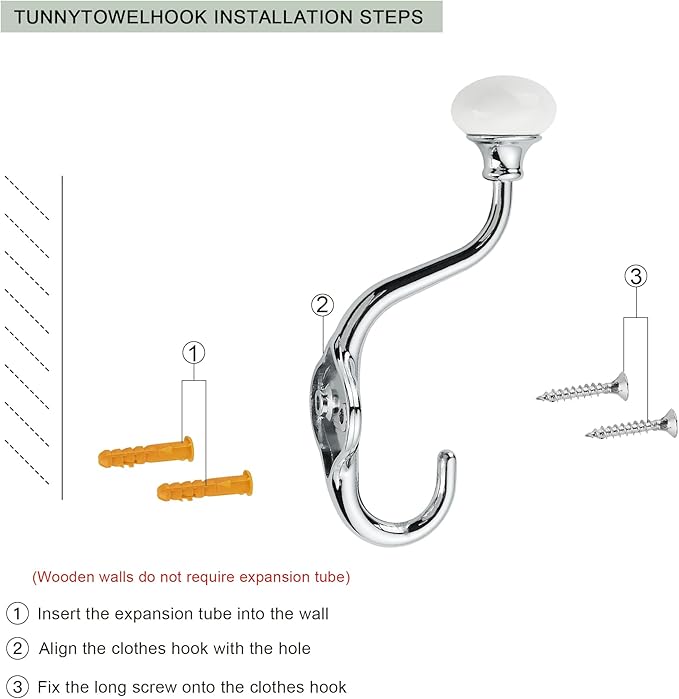 TUNNY Coat Hooks - 5 Pack Polished Chrome Towel Hooks Robe Hooks Decorative Wall Hooks for Bathroom Bedroom Kitchen Towel Robe Clothes Cabinet Closet Bathroom Hardware
