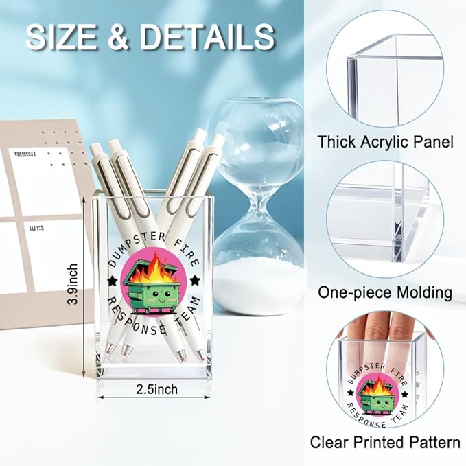 QYUVK Dumpster Fire Response Team Acrylic Pencil Holder Cup, Funny Dumpster Fire Pen Holder Gifts For HR Nurse Women Men, Hilarious Gifts for Coworkers Team Members, Pencil Cup for Desk