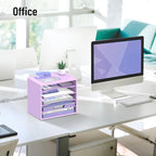 SHARKWOODS 5-Tier Wood Desk Organizer, Paper Tray Organizer for Desk with Adjustable Storage Shelves, Desktop File Organization Paper Sorter Mail Holder for Office Home Classroom, Purple