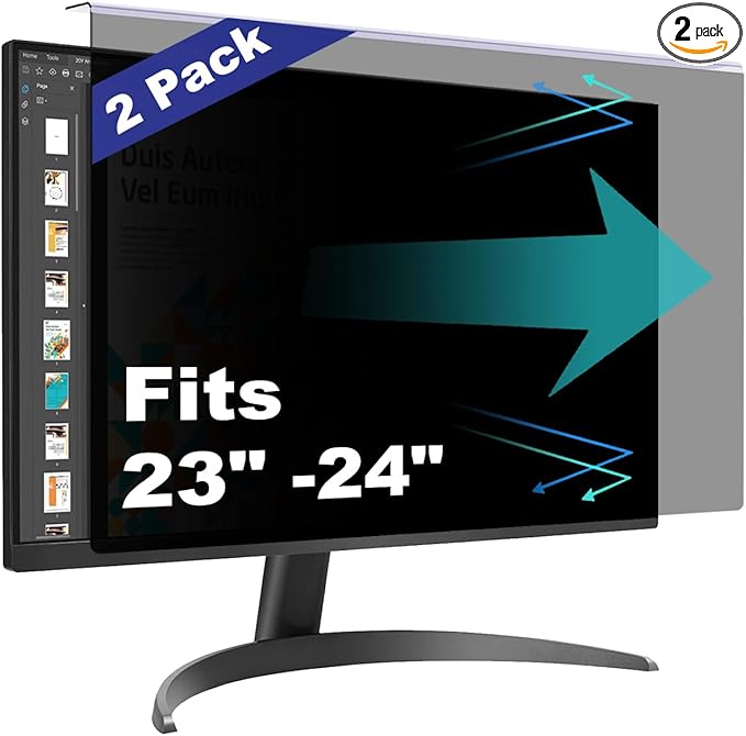 Pozlle [2 Pack Computer Privacy Screen Shield Compatible for 23.6/23.8/24 Inch 16:9 Widescreen Desktop Monitor - Anti Glare & Blue Light Filter - Hanging Design for Easy On/Off