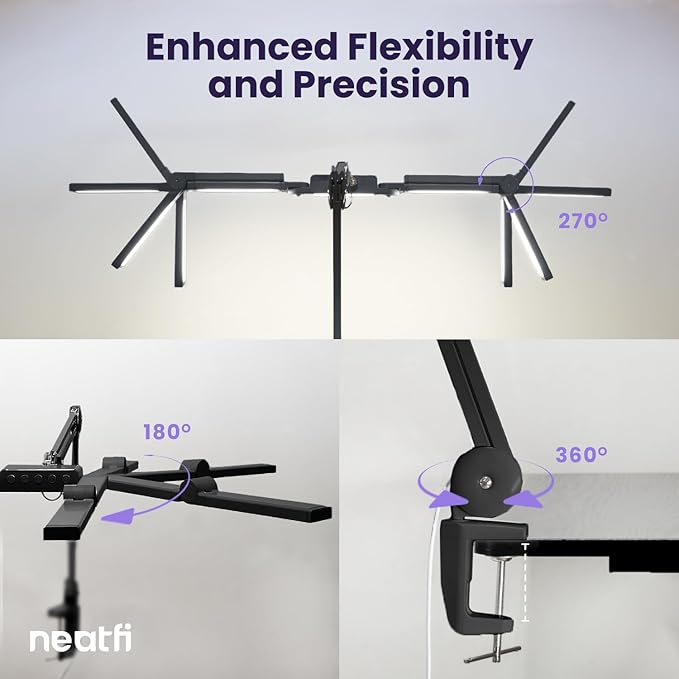 Neatfi (New Model) 3,000 Lumens LED Desk Lamp, Dimmable, 360 SMD LEDs, 30W, CRI 95, Adjustable Light Modes, Task Lamps for Home Office, Study Lamp, Desk Light Bar (CCT with Clamp, Black, 44 Inches)