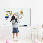 JYYPWB Magnetic Glass Whiteboard with Eraser 48" x 36" Frameless Tempered Glass Dry Erase Board with Marker Tray for Office, Wall Mounted Writing Board (White)