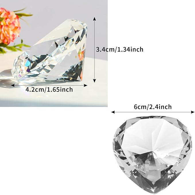 SWTHONY 60mm Crystal Diamond Paperweight Heart Shaped Glass Gems Big Fake Diamonds for Women Desk Nail Background for Pictures Wedding Centerpiece Clear