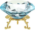 PATIKIL Diamond Crystal Paperweight, 100mm / 3.94" Crystal Paperweight Paper Weight with Gold 25 Metal Base for Home Office Desktop Table Decor Wedding Party Ornaments, Lake Blue