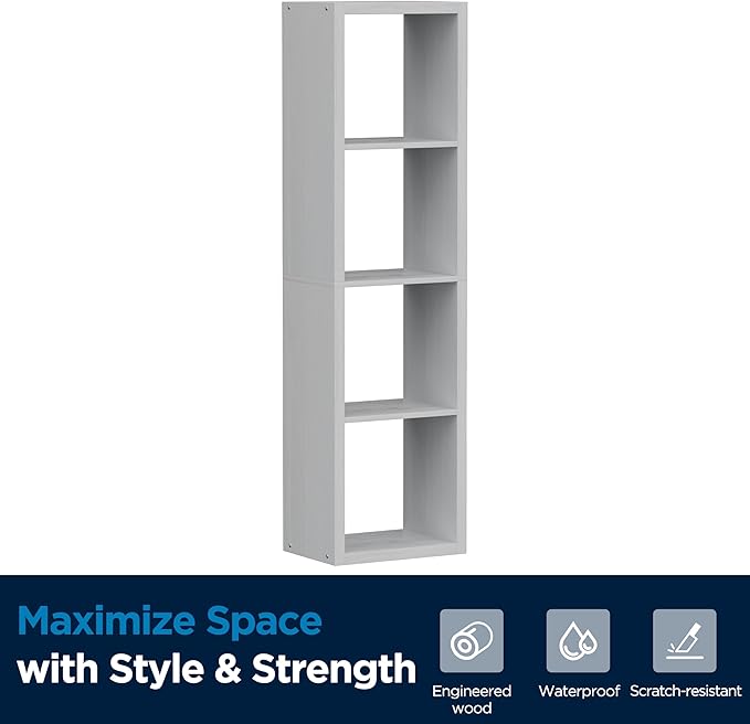Jpiziso 4 Cube Storage Organizer Single Row, Cube Shelf with Heavy-Duty Thick Boards, 13.31" L x 9.37" W x 48.82" H, Smooth Easy-Clean Panels, Simple Assembly, for Living Room Bedroom Office, White