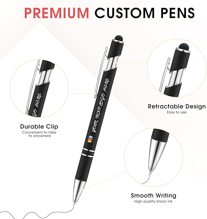 ENOMY Personalized Pens Bulk Free Engraved with Logo/Name/Message Black Ink Custom Pens Customized Stylus Ballpoint Pens Ideal Gifts for Business Anniversary (10)