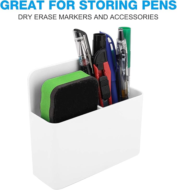 MoKo Magnetic Dry Erase Marker Holder, Magnetic Pen Holder for Whiteboard, Refrigerator, Storage Pencil Organizer Locker Accessories for School, Office, Home - White