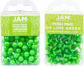 JAM PAPER Colorful Push Pins - Flat & Round Head Thumb Tack Combo Set - Lime Green Pushpins - 200/Pack