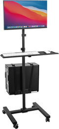 Mount-It! Rolling Computer Cart on Wheels, Mobile Desk Workstation with Monitor Mount for up to 32" Screen, Full Keyboard Tray, Floating Adjustable CPU Holder, Standing up to 70" Tall