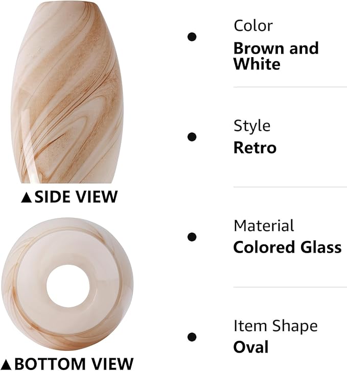 Fixture Replacement Globe Shade,Lampshade for E26 Base 1-5/8 Inch Fitter, Color Art Glass Oval Lampshade Cover for Pendant Kitchen Wall Sconce Chandelier Vanity Light (3, Brown and White)