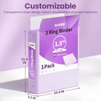 SUNEE 3 Ring Binder 1.5 Inch 1 Pack, Clear View Binder Three Ring PVC-Free (Fit 8.5x11 Inches) for School or Office Supplies, Purple