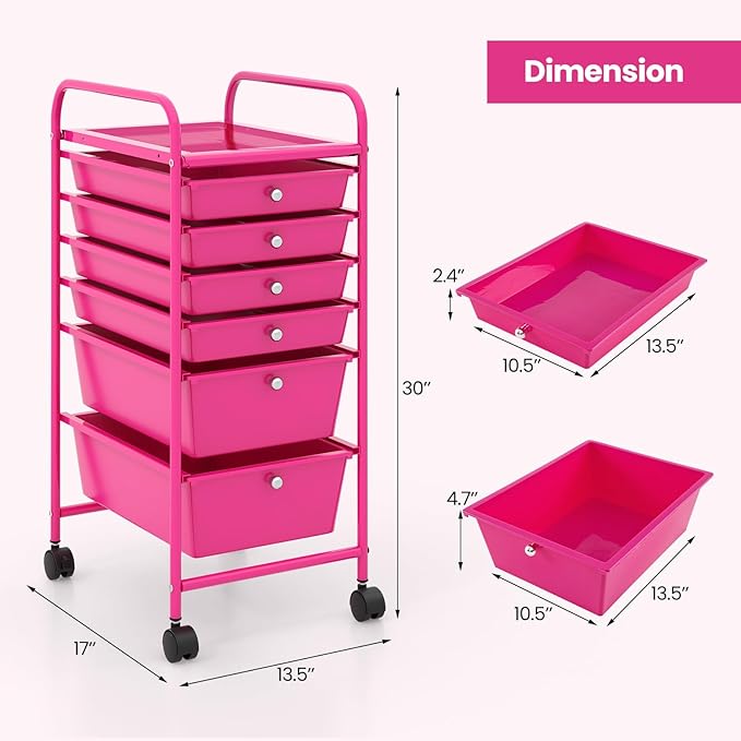 Giantex 6 Storage Drawer Cart Rolling Organizer Cart for Tools Scrapbook Paper Home Office School Multipurpose Mobile Utility Cart (Macaron)