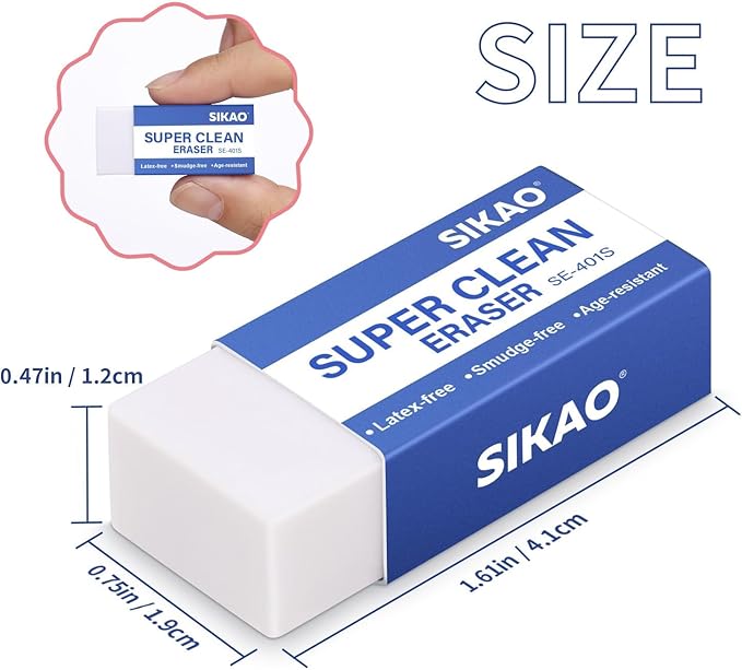 White Erasers, 6 Pack Block Pencil Erasers – Smudge-Free Latex-Free, Erasers for Kids School Supplies, Clean Erase for Homework, Office & Drawing (Art Use)