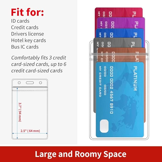 Turxayox 50 Pcs Clear ID Badge Holder, Vertical Plastic Name Tag Protector, Key Card Badge Holders with Waterproof Resealable Zipper for Nurses, Office, School and Lanyards Use