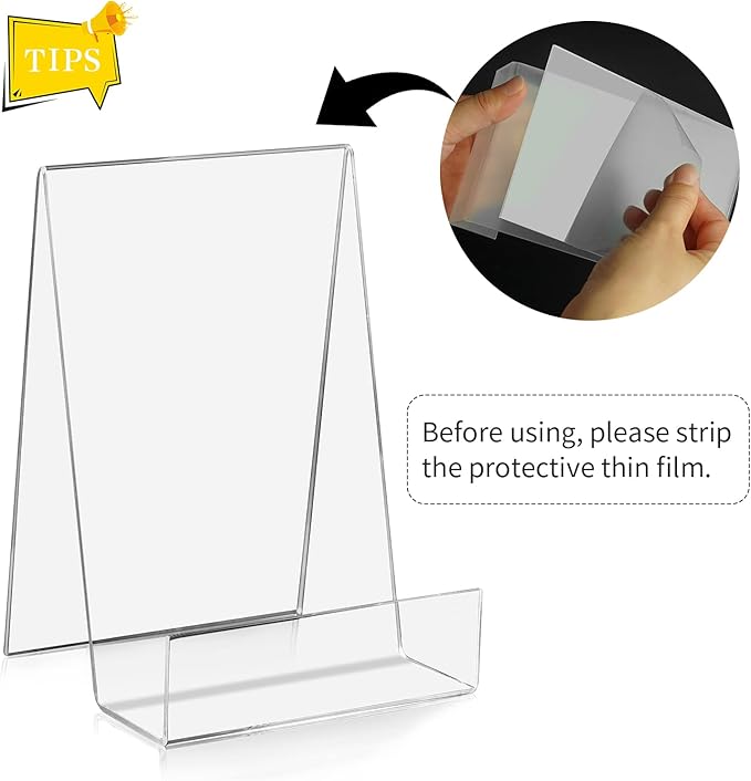 ZOEY Acrylic Book Stand with Ledge Clear Display Easels Plate - 5 Pack Large Book Holder Easel Stand for Display, Music Sheets, Artworks, CD, Tablet Holder