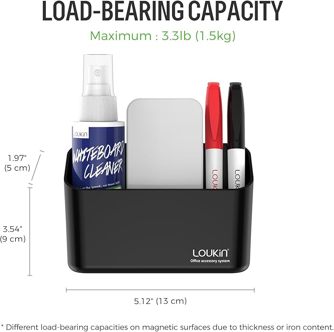 loukin Magnetic Marker Holder Set, Dry Erase Marker Holder, Dry Erase Accessory Tray Set (Includes 1 Eraser, 1 Cleaner, 2 Dry Erase Markers), Ideal for Office, School or Home Use(Black)