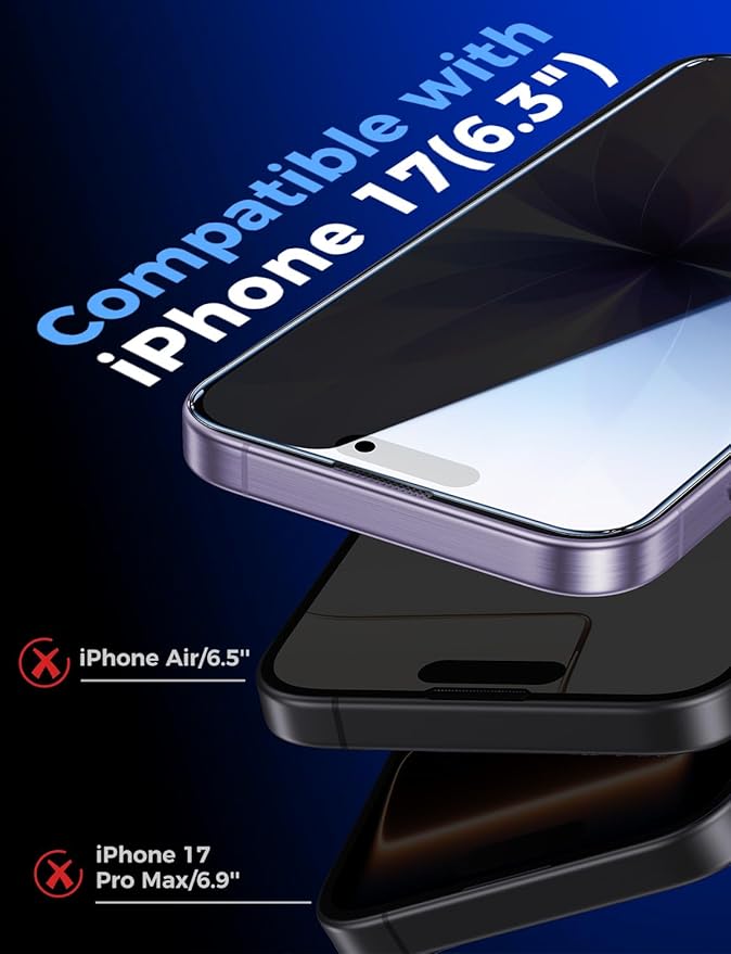 MAGIC JOHN 2 Pack for iPhone 17 6.3 inch Privacy Glass Screen Protector, Auto Dust-Elimination, Bubble Free, Easy Installation