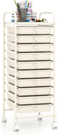 Giantex 10-Drawer Storage Cart w/Universal Wheel, Rolling Cart w/Handle, Home Organizer Storage Unit w/Removable Drawers, Trolley Utility Cart for Kitchen Makeup Living Room Office Play Room, Ivory