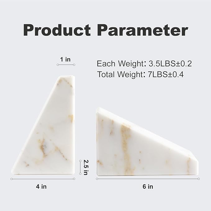 Karibiber Marble Bookends for Heavy Books, Calacatta Decorative Book Ends for Shelves, Unique and Heavy Bookends for Hardback Book & Cookbooks, Stone Book Stopper, Modern Book Holder,Set of 2