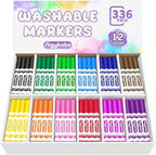 Aigybobo 336 Count Washable Markers Bulk, 12 Assorted Colors, Broad Line Conical Tip Coloring Marker for Kids, Markers Bulk Pack for Classroom, School Art Supplies & Back to School Supplies