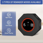 GuDoQi Digital Productivity Timer, Octagon Rotating Pomodoro Timers with Gravity-sensor, 1-3-5-15-30-60-90 Min Countdown, Portable Adjustable Sound Alert Multi Desk Timer or Study Task, Kitchen, Black