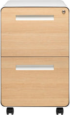 Laura Davidson Furniture Stockpile 2 Drawer Mobile File Cabinet with Lock - Under Desk Metal Filing Cabinet, Legal/Letter File Folders, Wheels and Stationary Feet, Pre-Assembled, White/Wood