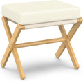 BAMBOOHOMIE Foldable Foot Stool Ottoman, Modern Foot Rest with Bamboo X Legs & Thick Foam Cushion, Folding Foot Stools Small Padded for Bedroom Living Room, Footstool for Chair Couch (Natural - Beige)