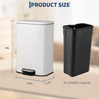 Takywep 8 Gallon Brushed Stainless Steel Trash Can with Soft-Close Lid, 3.2/5.3/8/13.2 Gallon Smudge-Resistant Compact Garbage Bin for Kitchen, Bathroom, Office - Black & White