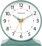 Tinload 4.5" Antique Retro Analog Alarm Clock, Small Silent Bedside Desk Clock with Manual Light, Battery Operated, Snooze, for Living Room, Bedroom, Bedside, Desk(Green)