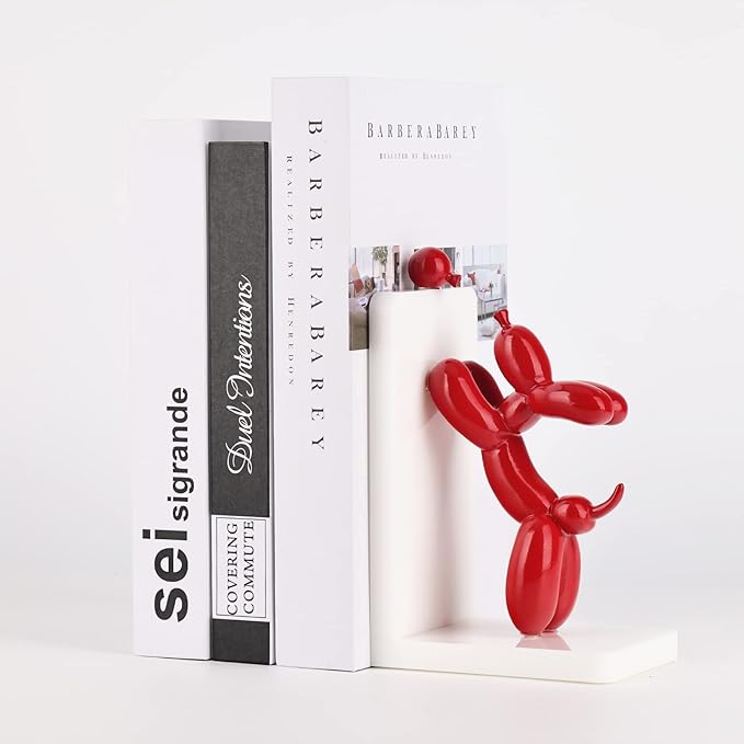 ZHANYUN Resin Balloon Dog Book Ends Decorative，Balloon Dog Bookends Animal Bookends，Animal Book Ends for Kids Books，Cute Bookends Unique Book Ends Book Stopper Book Holder for Shelf Office Home Decor