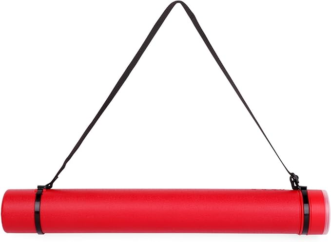 TRANSON Durable Poster Storage Tube with Straps 24"-40" Extendable for Blueprints, Artwork, Maps, Posters Color Red
