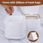 Business King Mini Trash Can 1.6L/0.4 Gallon with Trash Bags 180pcs, Tiny Small Desktop Trash Bin with Lid, Countertop Mini Garbage Bin for Home, Office, Kitchen, Bedroom, Bathroom (White)