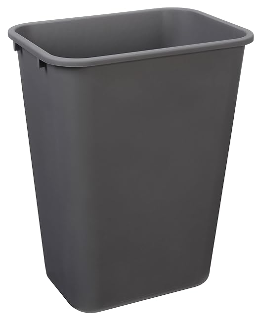 Amazon Basics Rectangular Commercial Office Wastebasket, 10 gallons (Pack of 1), Grey