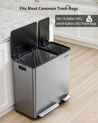 Lovewind Dual Trash Can, 14 + 6 Gallon Garbage Can for Kitchen Dual Compartment Recycling Kitchen Step Trash Bin, Stainless Steel Trash and Recycle Bin Combo with Soft-Close Lid, Silver