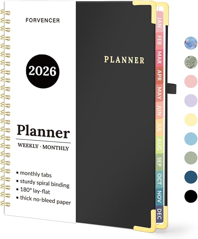 2026 Planner, Forvencer Calendar Planner Weekly and Monthly, Jan 2026-Dec 2026, 6" X 8", Hardcover Agenda Book, Daily Journal Organizer with Inner Pocket, Notebook for Office School, A5, Black