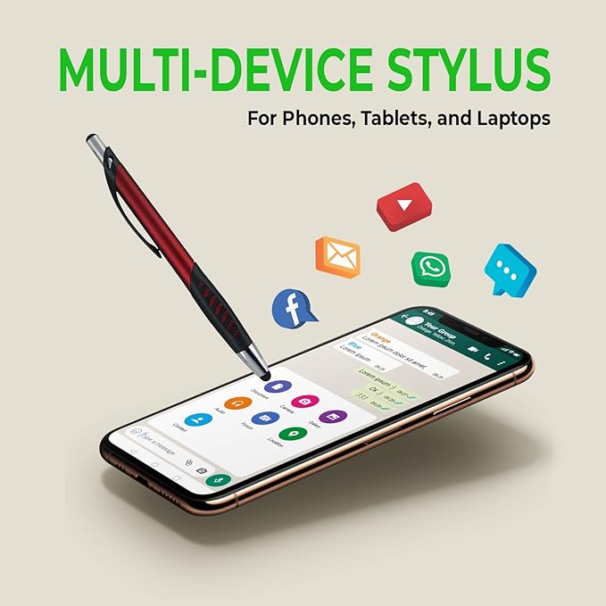 Personalized Pens With Custom Logo or Text-350 Pack Bulk-for Businesses, Parties, and Events, 2 in 1 Ballpoint Pen & Capacitive Stylus for Touchscreen Devices, Click Action, Black Ink, Black