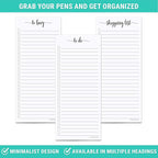 321Done 2-Pack Slim Shopping List Notepad, Made in USA - 3.7x8.5, College Ruled, Minimalist Stylish Handheld Grocery List, Store, Market, Pad for Planning, Organizing, Meal Prep - 50 Sheets per Pad