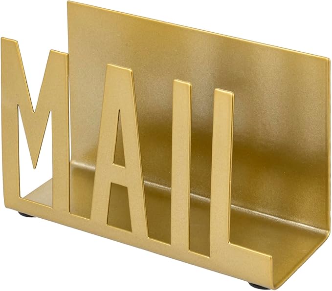 MyGift Mail Holder Organizer Countertop Modern Golden Metal with Cutout MAIL Lettering Design, Office Desktop Envelope and Document Storage Rack