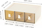 OSteed Desktop Drawers, Desk Organizer with 3 Drawers & Bunny Handles, Stackable Plastic Storage Box for Home Collection, Cosmetics, Office Supplies (1 Tall Layer, Cream & Clear)
